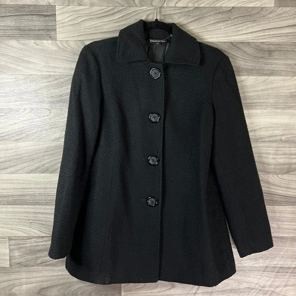 Briggs New York Peacoat Womens 8 Black Textured Acrylic Blend Button‎ Lined Warm